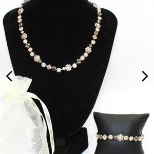 2 PC SET: Sorrelli Classic Floral Tennis Necklace + Matching Bracelet Swarovski